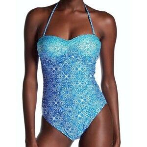 La Blanca Geometric Blue Printed Women's  One‎ Piece Swimsuit Size 14 Used